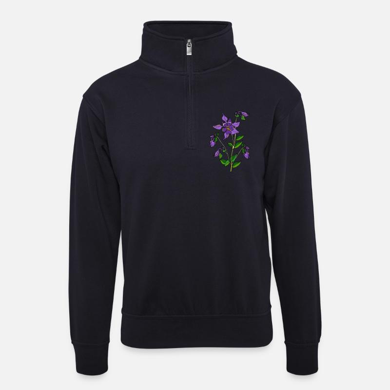 Blumen - Unisex Pullover mit Zip-Kragen - Dunkelnavy