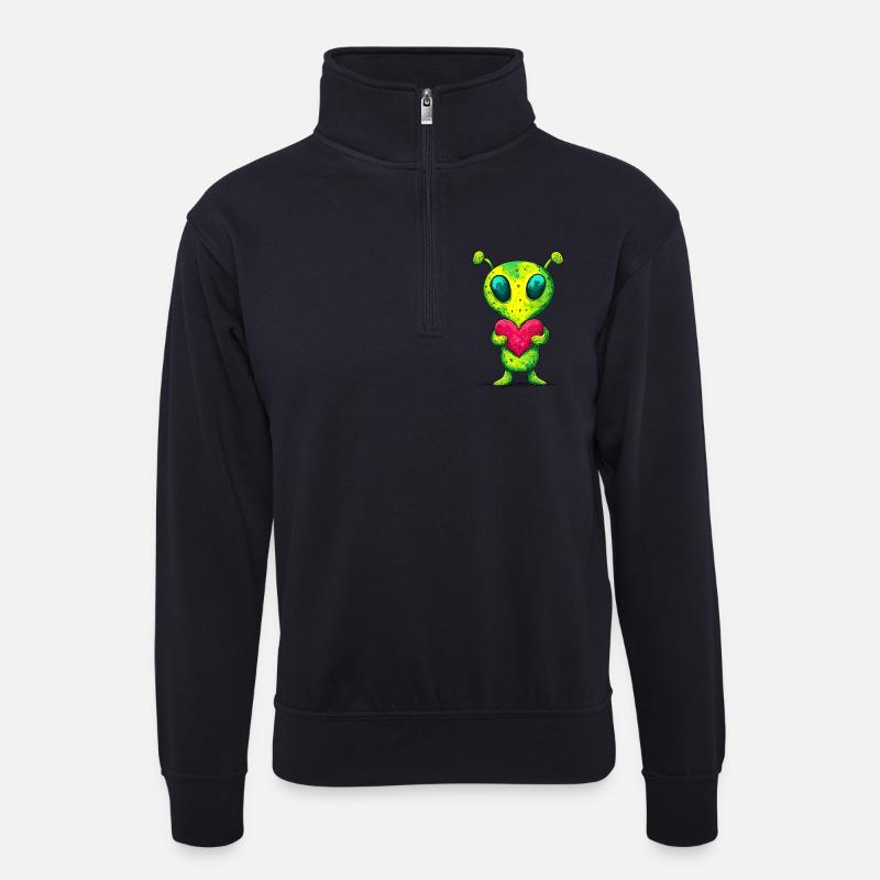 Alien mit Herz - Unisex Pullover mit Zip-Kragen - Dunkelnavy