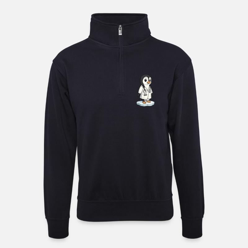 Pflege-Pinguin im Arztkittel - Unisex Pullover mit Zip-Kragen - Dunkelnavy