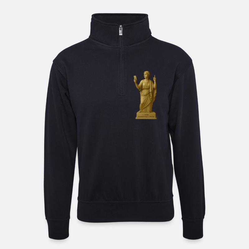 Ancient Philosopher Statue with Message - Unisex sweater with zip collar - dark navy
