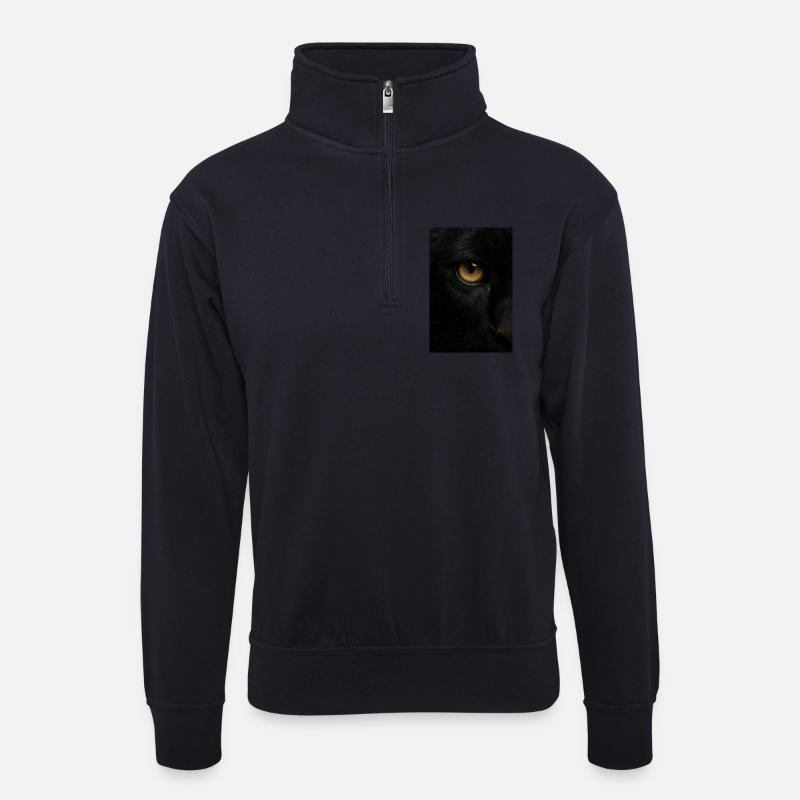 Mystischer Schwarzer Panther Blick - Unisex Pullover mit Zip-Kragen - Dunkelnavy