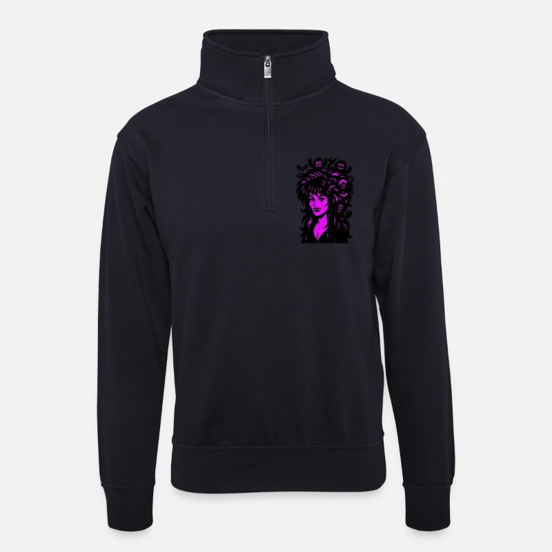 Vampir-Lady mit Superhair! - Unisex Pullover mit Zip-Kragen - Dunkelnavy