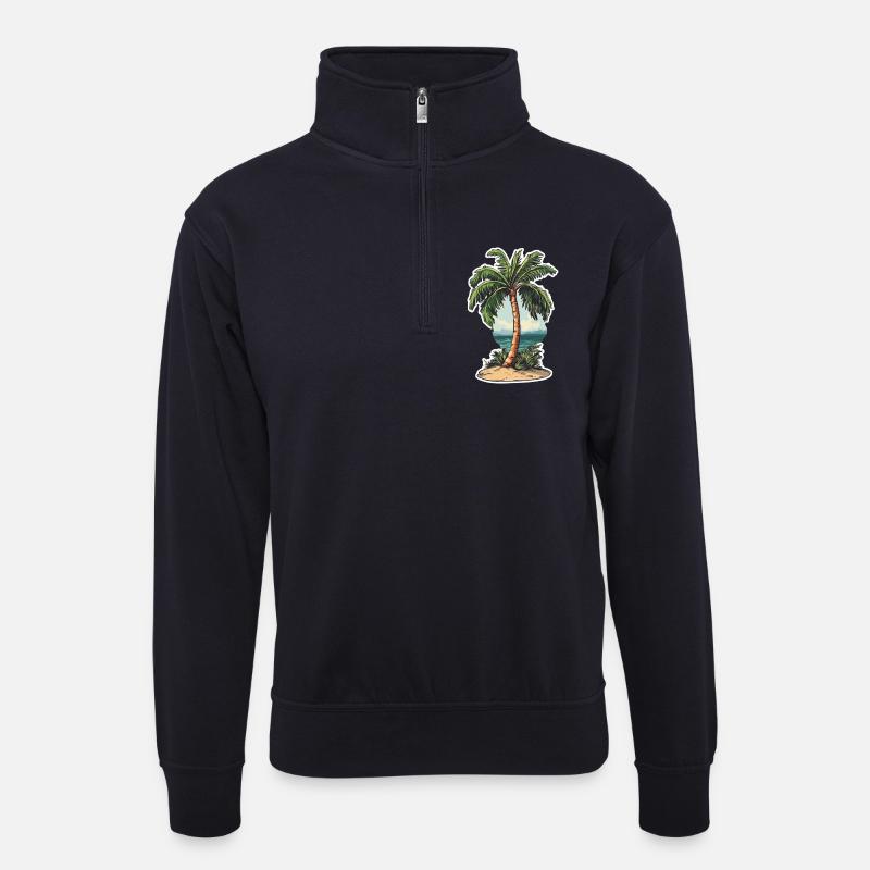 Palme - Unisex Pullover mit Zip-Kragen - Dunkelnavy