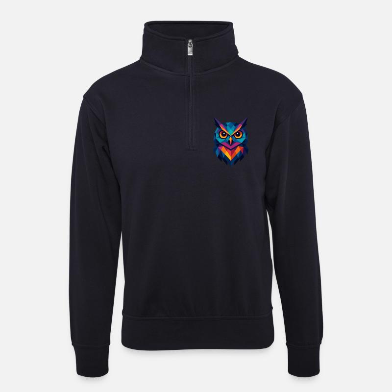 Eule | Eulenkopf Print - Unisex Pullover mit Zip-Kragen - Dunkelnavy