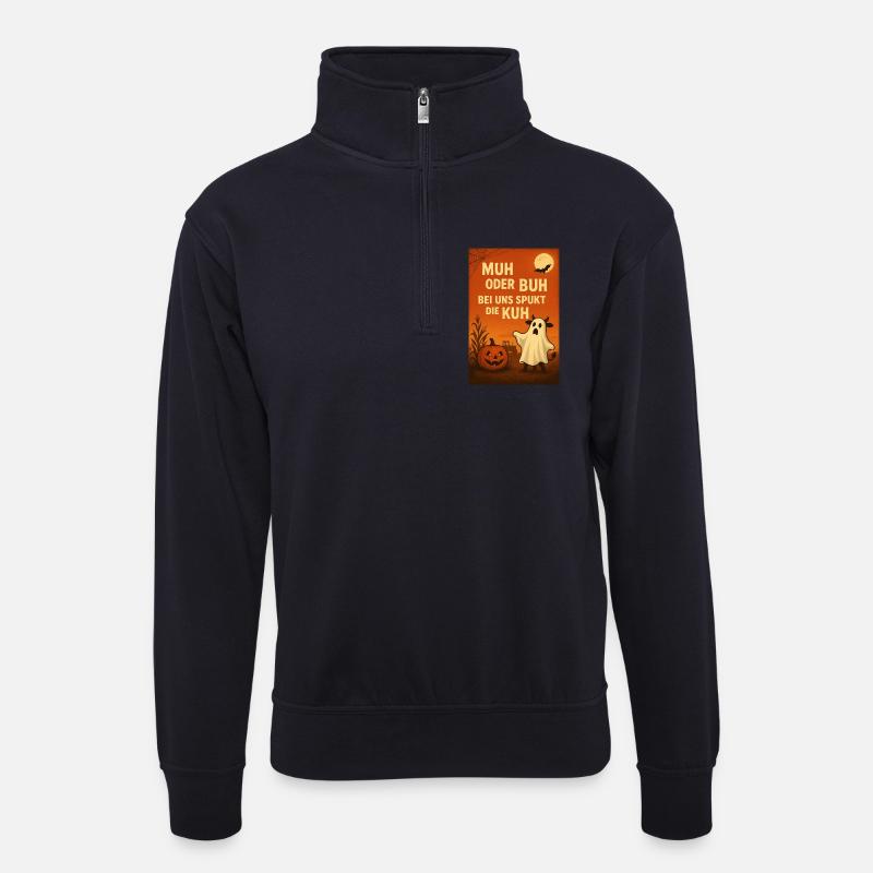 Spukkuh Halloween: MuH oder Buh - Unisex Pullover mit Zip-Kragen - Dunkelnavy