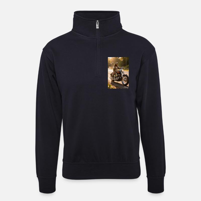Faultier auf Motorrad - Unisex Pullover mit Zip-Kragen - Dunkelnavy