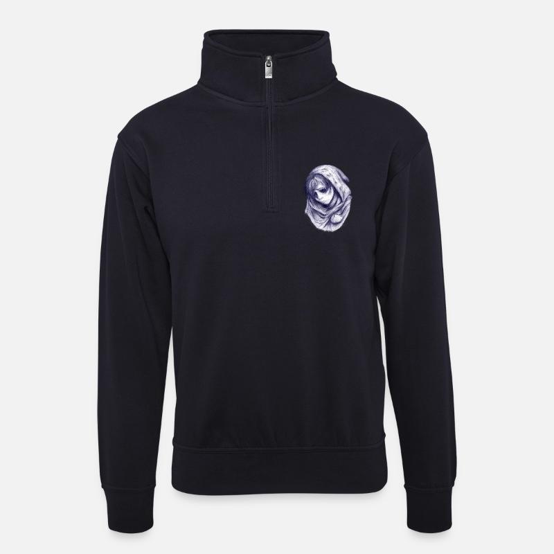 Blaue Hülle: Gesichtslose Figur - Unisex Pullover mit Zip-Kragen - Dunkelnavy