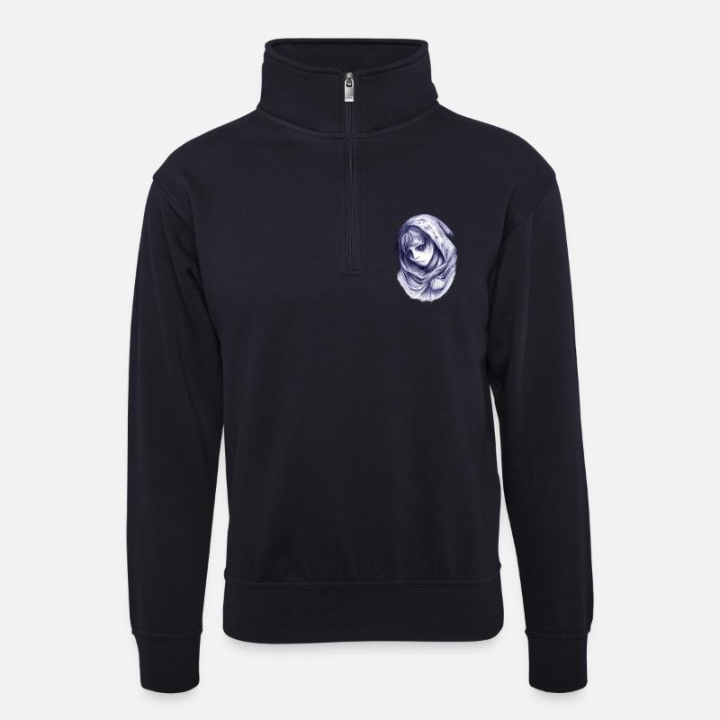 Blauer Schleiergeist - Unisex Pullover mit Zip-Kragen - Dunkelnavy