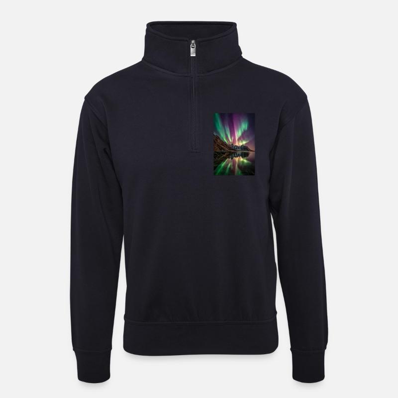 Aurora Peaks Reflexionen - Unisex Pullover mit Zip-Kragen - Dunkelnavy