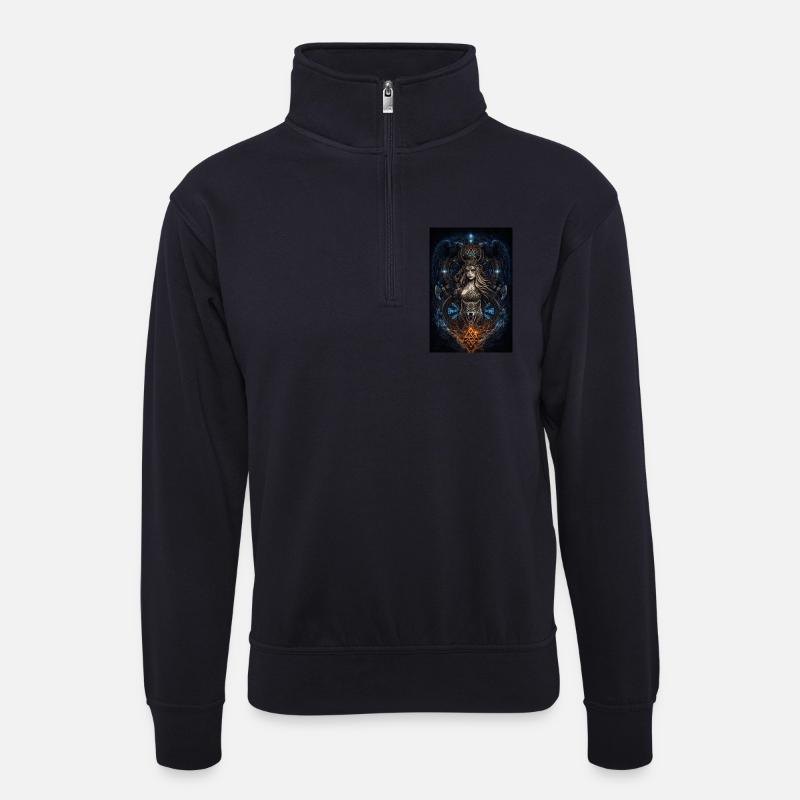 Wikinger Freya Hugin & Munin Wolf Runen - Unisex Pullover mit Zip-Kragen - Dunkelnavy