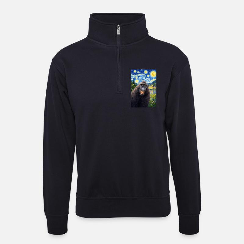 Makake Sternennacht - Unisex Pullover mit Zip-Kragen - Dunkelnavy
