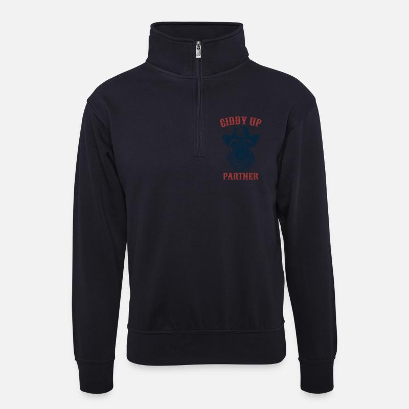 Giddy Up Partner - Mops - Unisex Pullover mit Zip-Kragen - Dunkelnavy