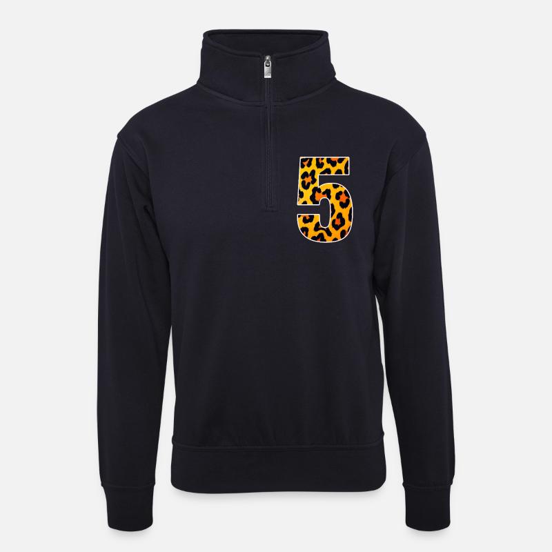 Leopard 5 Fur Pattern - Unisex sweater with zip collar - dark navy