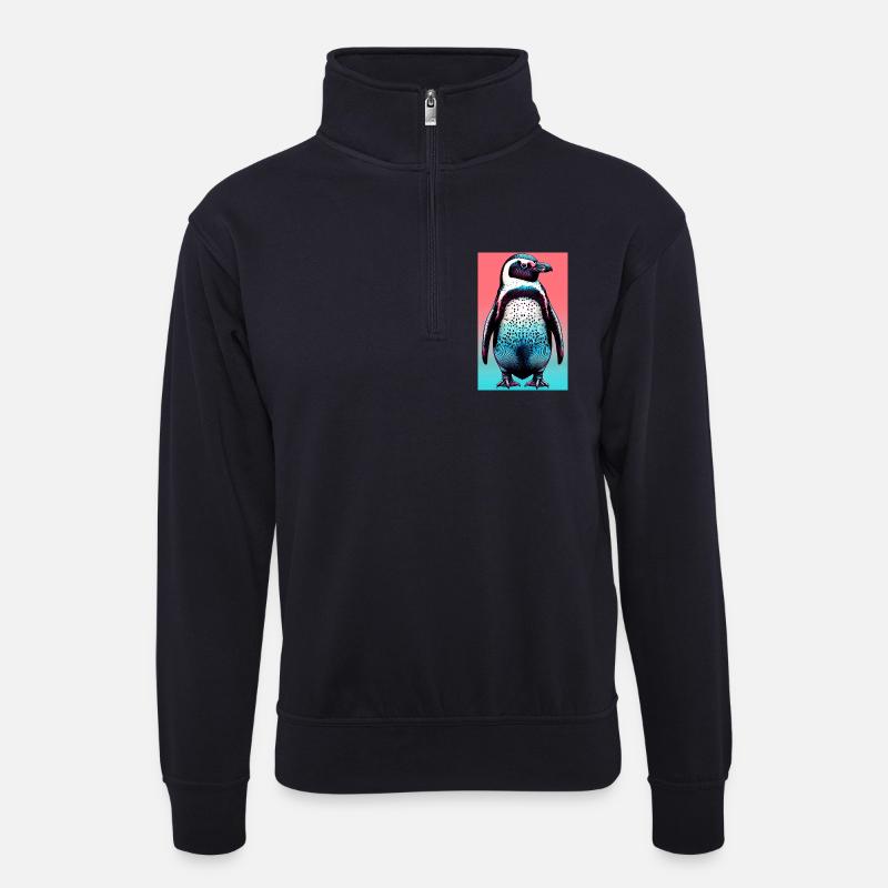 Pinguin - Unisex Pullover mit Zip-Kragen - Dunkelnavy