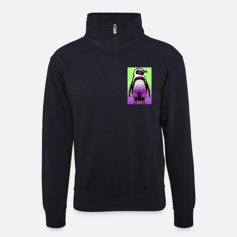 Pinguin - Unisex Pullover mit Zip-Kragen - Dunkelnavy