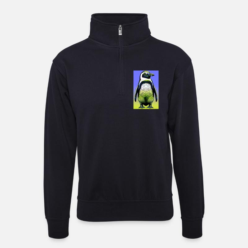 Pinguin - Unisex Pullover mit Zip-Kragen - Dunkelnavy