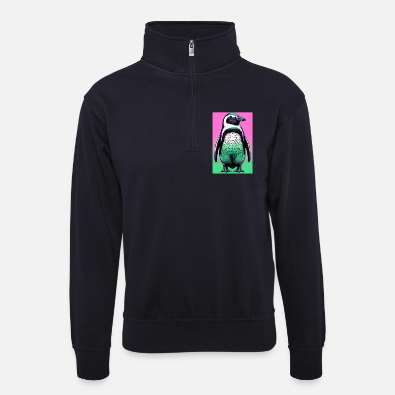 Pinguin - Unisex Pullover mit Zip-Kragen - Dunkelnavy