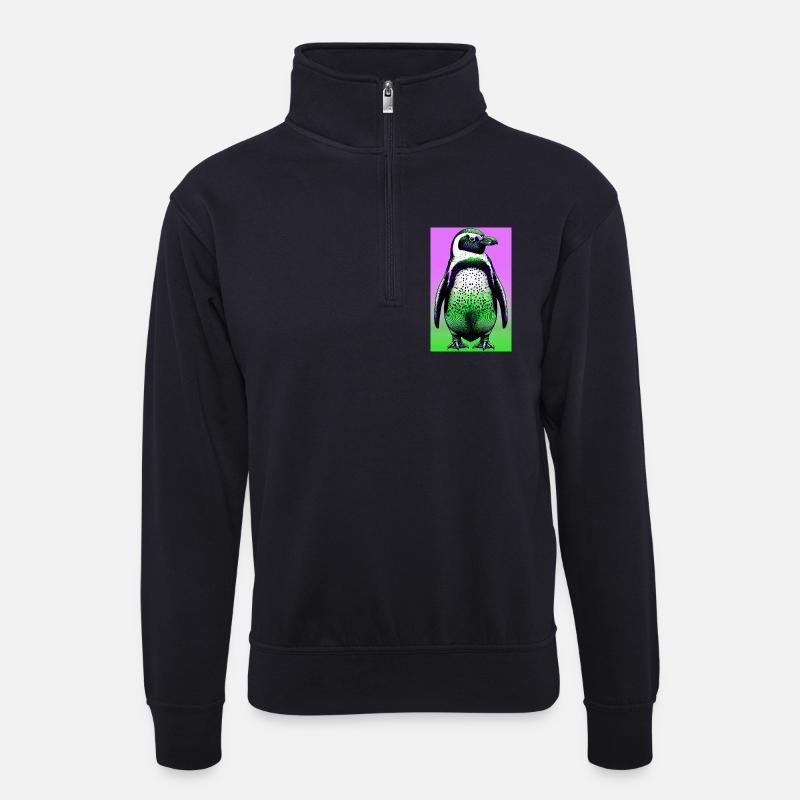 Pinguin - Unisex Pullover mit Zip-Kragen - Dunkelnavy