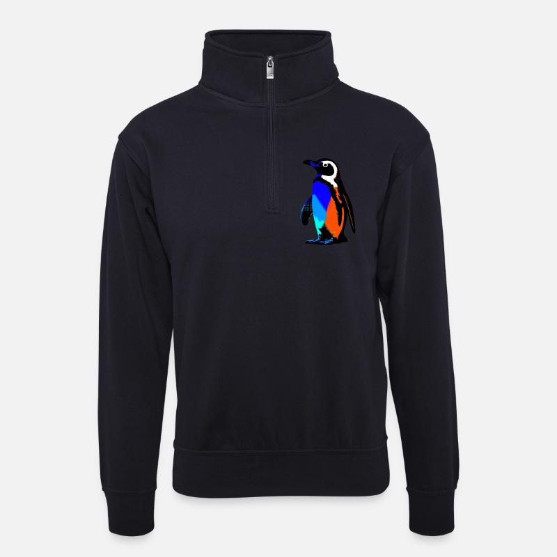 Pinguin - Unisex Pullover mit Zip-Kragen - Dunkelnavy