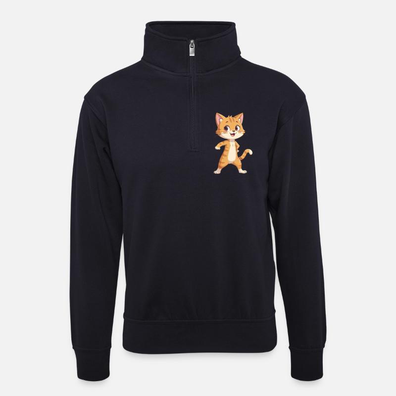 Katze Kinder - Unisex Pullover mit Zip-Kragen - Dunkelnavy
