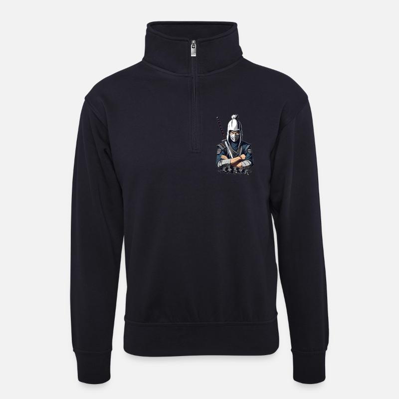 Samurai Krieger - Unisex Pullover mit Zip-Kragen - Dunkelnavy