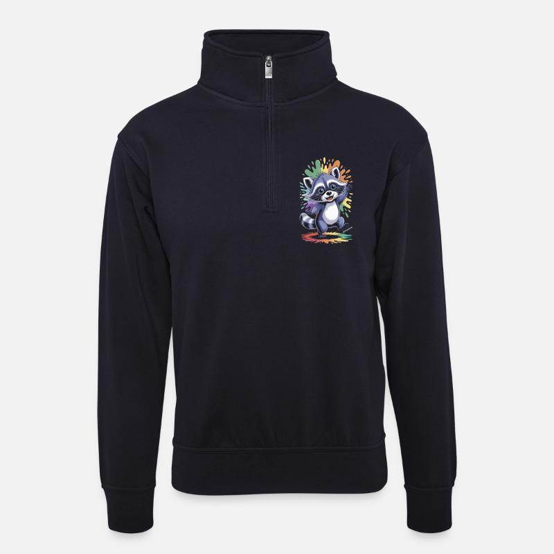 Fröhlicher Waschbär mit Farben - Unisex Pullover mit Zip-Kragen - Dunkelnavy