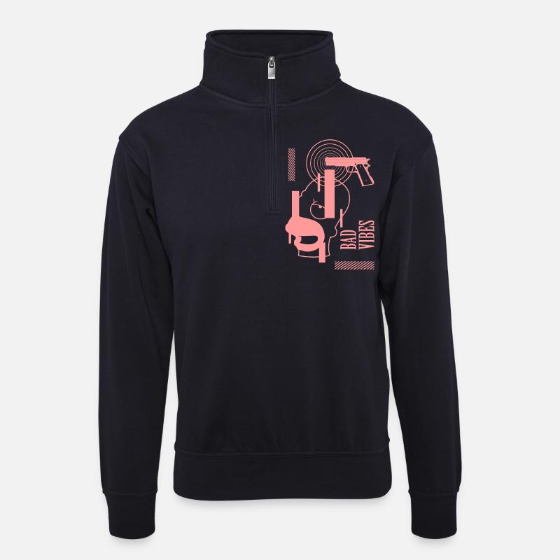Bad Vibes - Unisex Pullover mit Zip-Kragen - Dunkelnavy