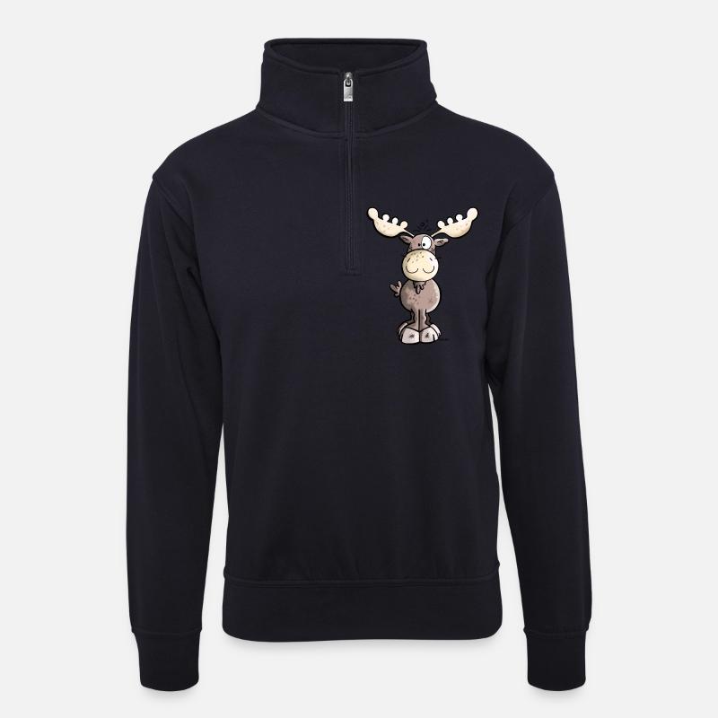 Süßes Elchlein - Unisex Pullover mit Zip-Kragen - Dunkelnavy