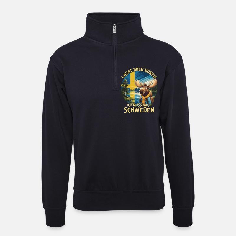 Schweden - lasst mich durch - Elch - Unisex Pullover mit Zip-Kragen - Dunkelnavy