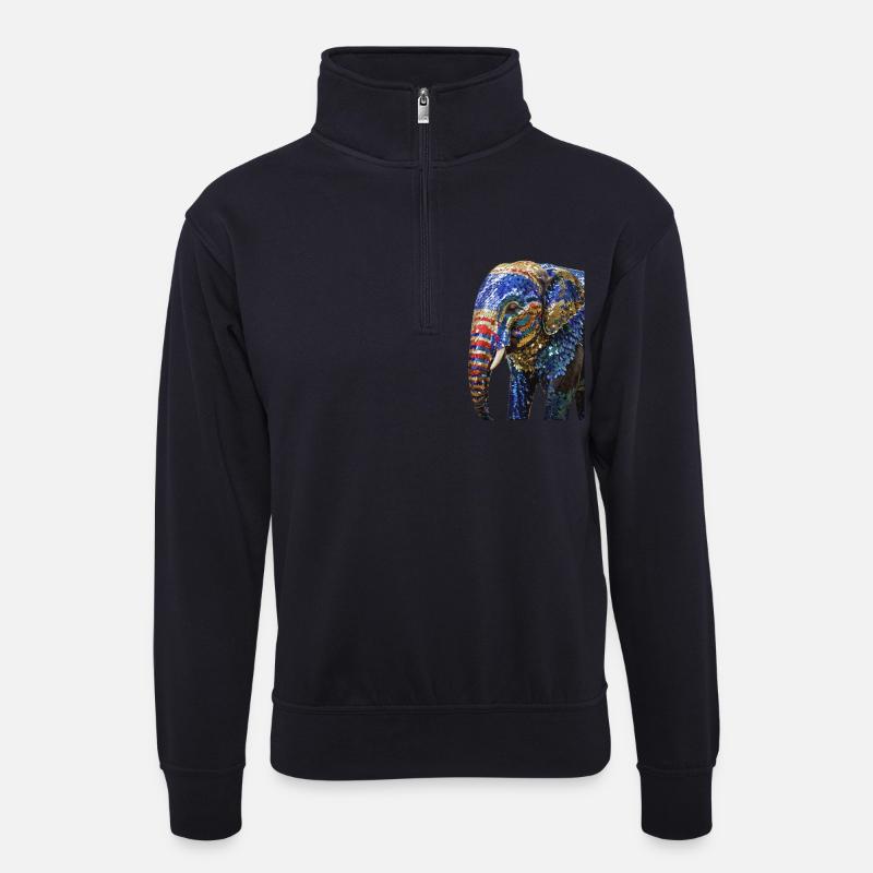 elefant,pailletten,elefant mit pailletten,gold, - Unisex Pullover mit Zip-Kragen - Dunkelnavy
