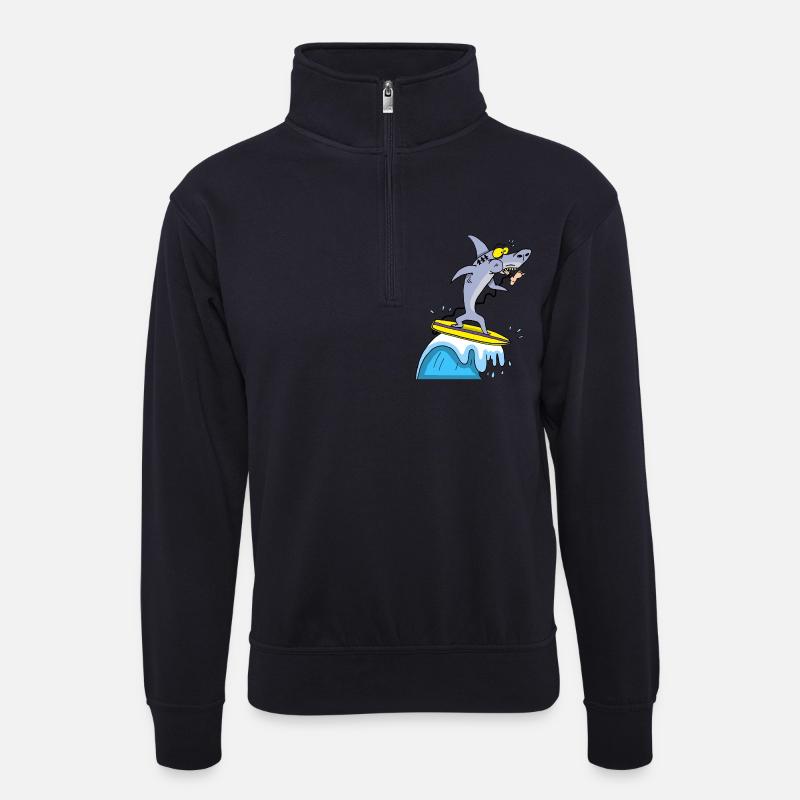 Hai und Surfen - Unisex Pullover mit Zip-Kragen - Dunkelnavy