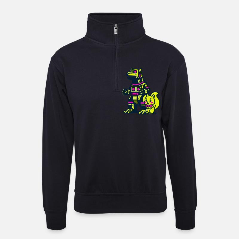Mecha Drache mit Eichhörnchen - Unisex Pullover mit Zip-Kragen - Dunkelnavy
