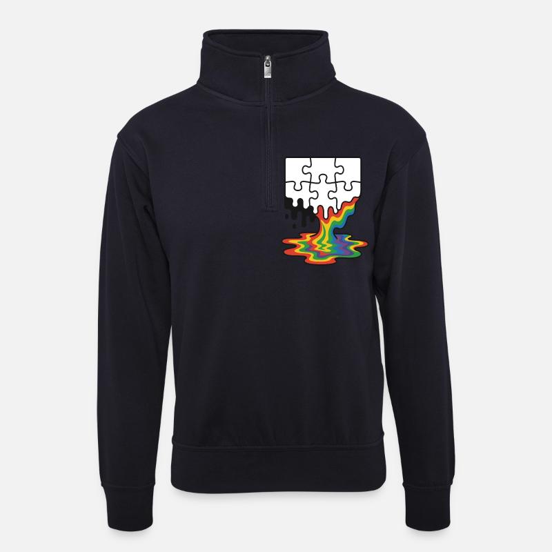 Rainbow Melt Puzzle Splash - Unisex Pullover mit Zip-Kragen - Dunkelnavy