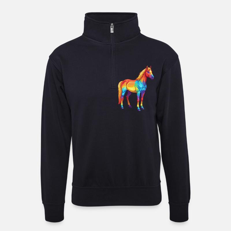 Buntes Pferderegenbogen-Pop-Art-Aquarell - Unisex Pullover mit Zip-Kragen - Dunkelnavy