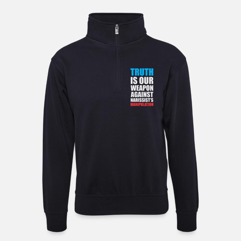 Empowering Truth Speech Bubble Design - Unisex Pullover mit Zip-Kragen - Dunkelnavy