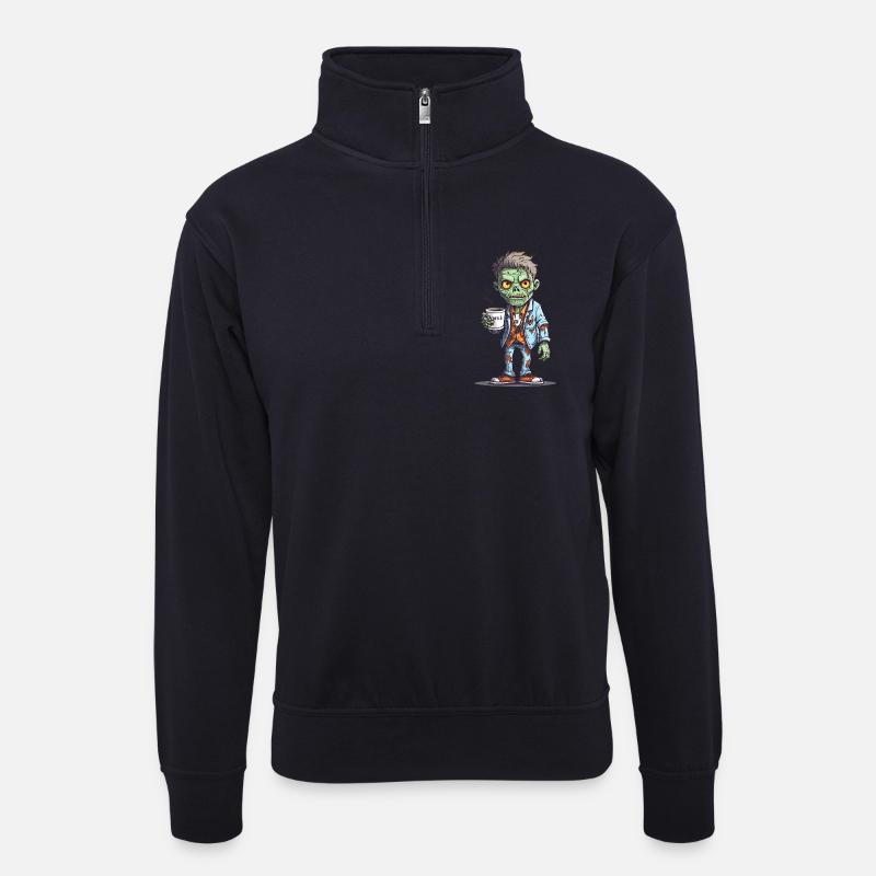 Kaffeemonster  - Koffein Zombie - Morgenmuffel - Unisex Pullover mit Zip-Kragen - Dunkelnavy