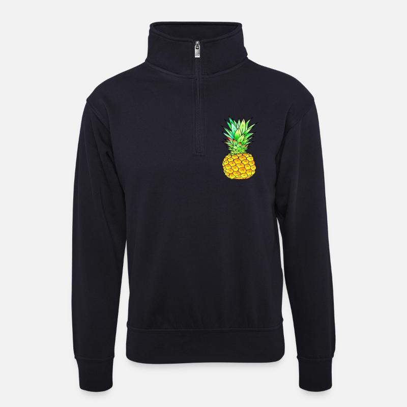 Ananas farbenfroh - Unisex Pullover mit Zip-Kragen - Dunkelnavy