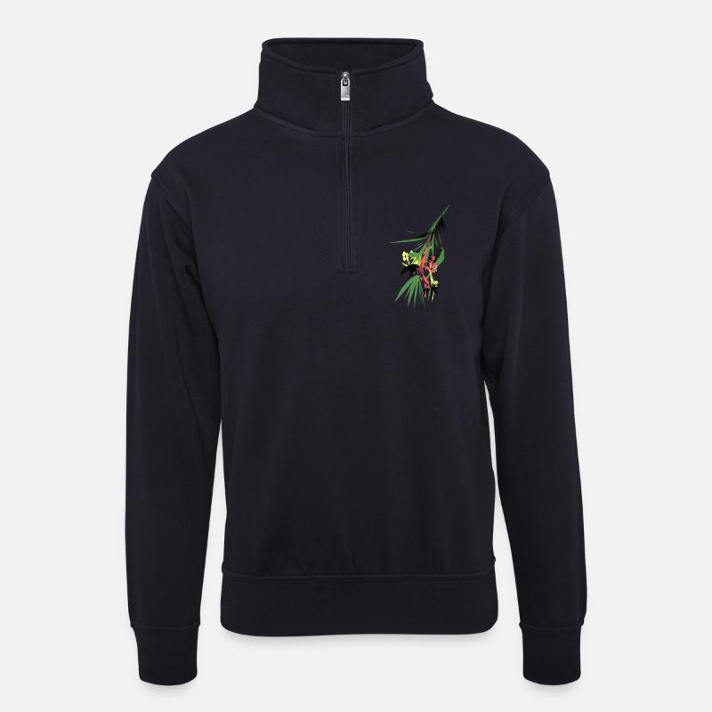 Tropische Farbexplosion - Unisex Pullover mit Zip-Kragen - Dunkelnavy