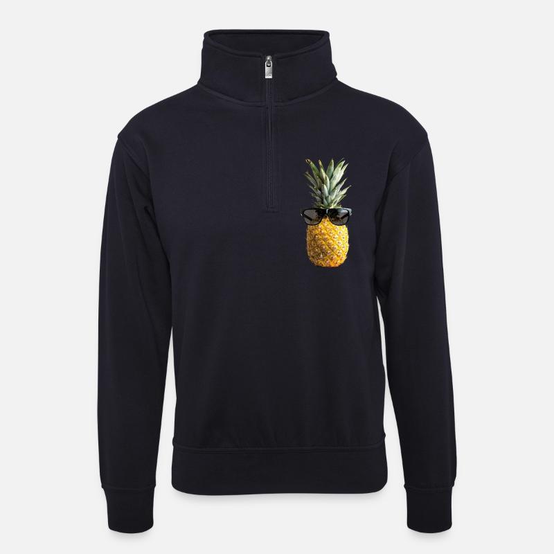 Ananans mit Sonnenbrille - Unisex Pullover mit Zip-Kragen - Dunkelnavy