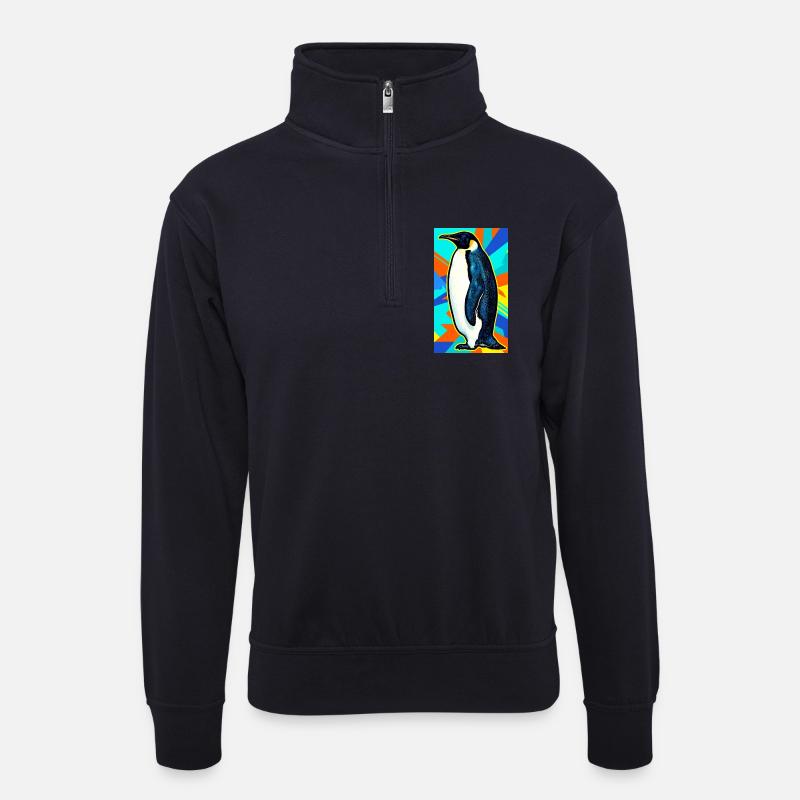 Pinguin - Unisex Pullover mit Zip-Kragen - Dunkelnavy