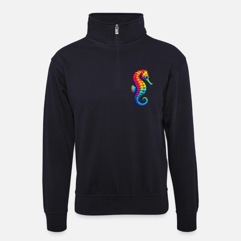 Seepferdchen - Unisex Pullover mit Zip-Kragen - Dunkelnavy