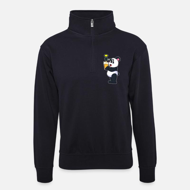 Panda Bier - Unisex Pullover mit Zip-Kragen - Dunkelnavy