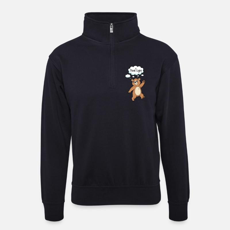 Think Light Bär Cartoon Motiv - Unisex Pullover mit Zip-Kragen - Dunkelnavy