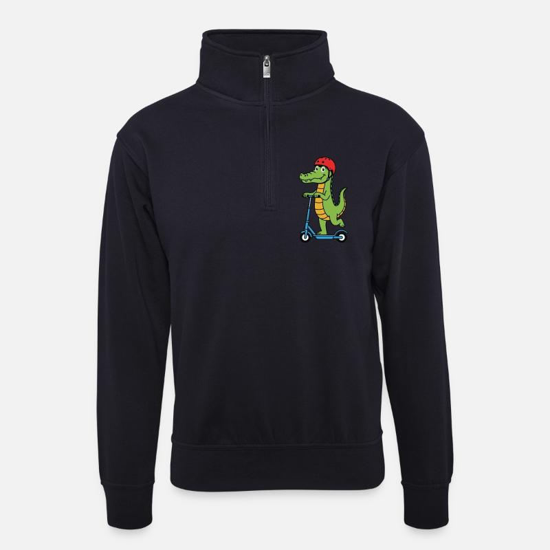 Krokodil auf einem Roller - Unisex Pullover mit Zip-Kragen - Dunkelnavy