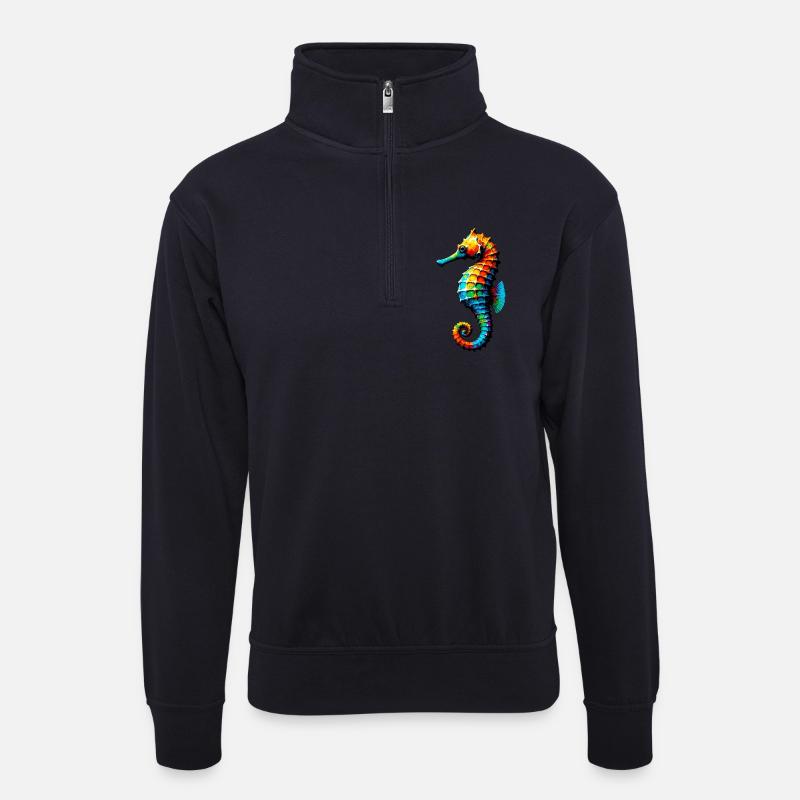 Seepferdchen - Unisex Pullover mit Zip-Kragen - Dunkelnavy