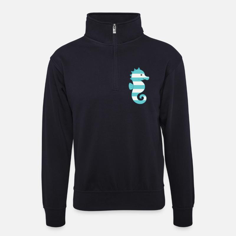 Seepferdchen türkis gestreift - Unisex Pullover mit Zip-Kragen - Dunkelnavy