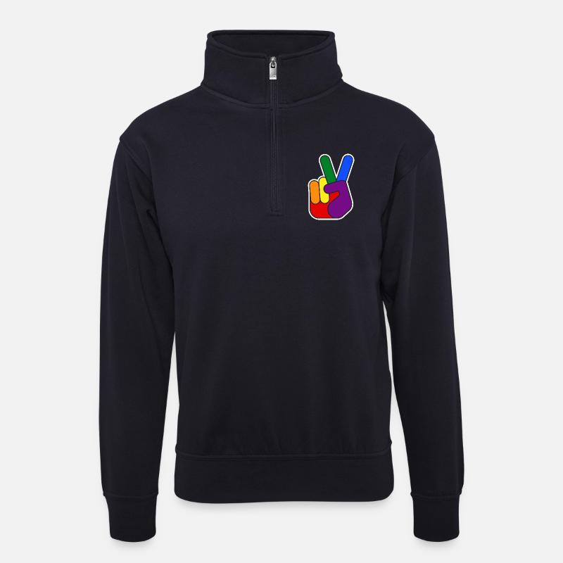 Rainbow Vsign Handdesign - Unisex Pullover mit Zip-Kragen - Dunkelnavy