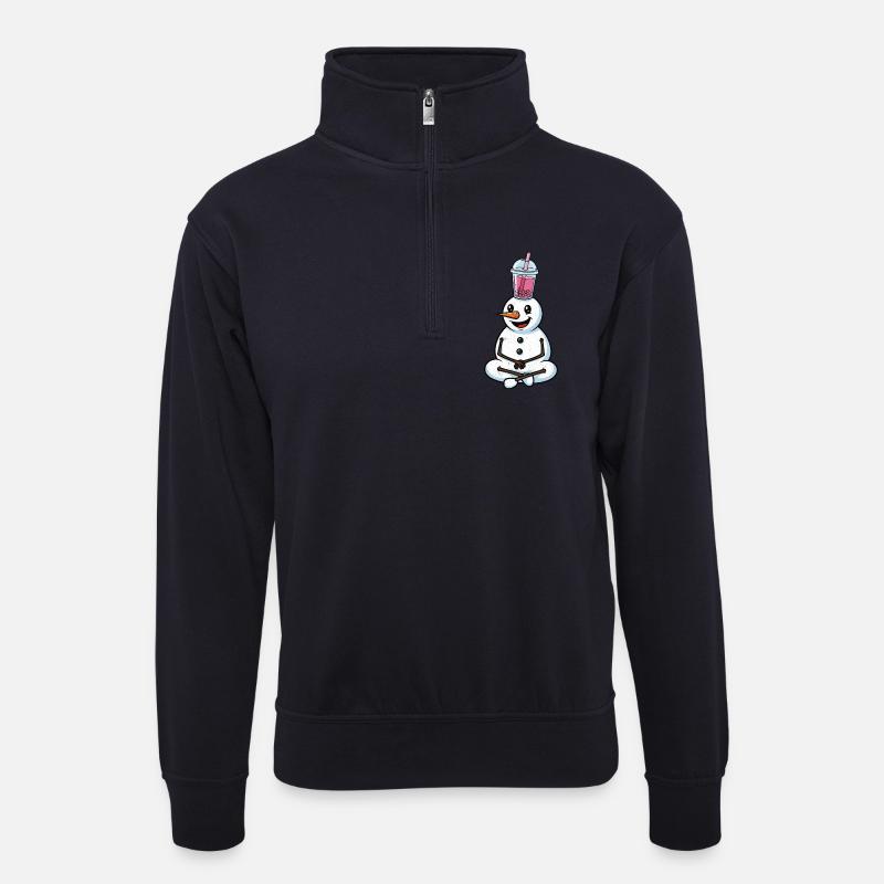 Schneemann mit Bubble Tea - Unisex Pullover mit Zip-Kragen - Dunkelnavy