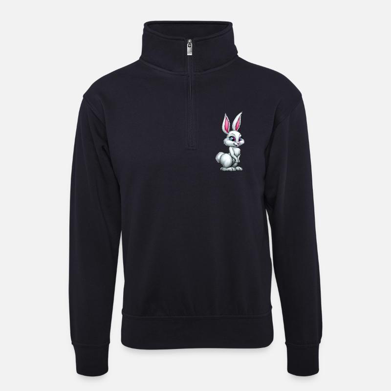 süßer weißer Bunny :) - Unisex Pullover mit Zip-Kragen - Dunkelnavy