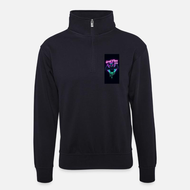Neon Bat - Unisex Pullover mit Zip-Kragen - Dunkelnavy